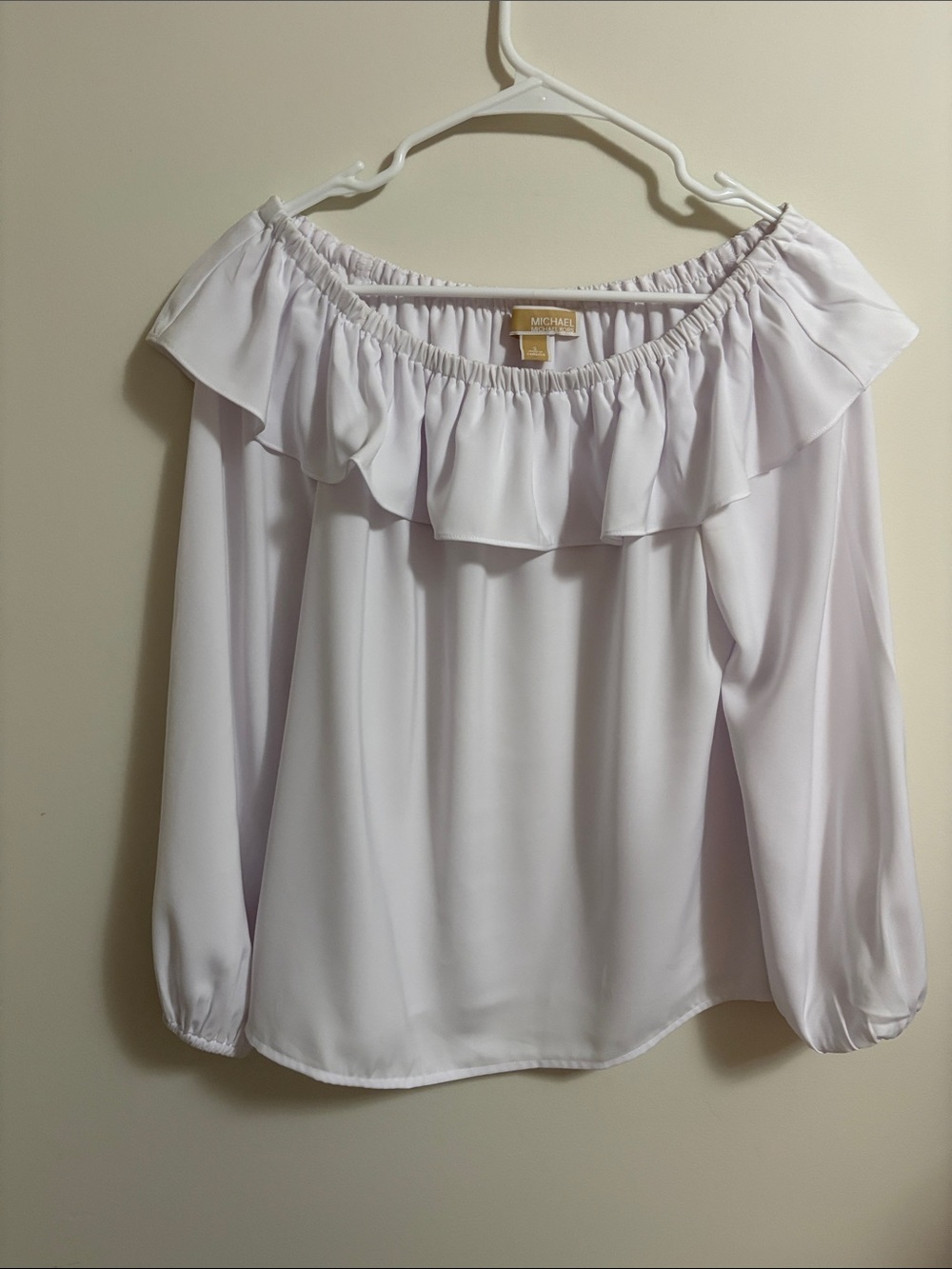 Michael Kors White Off-Shoulder Ruffle Blouse